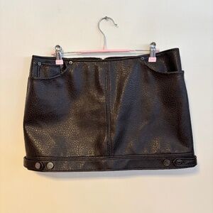 Divided Pebbled Faux Leather Low Rise Mini Skirt Button Snap Brown Womens Size 8